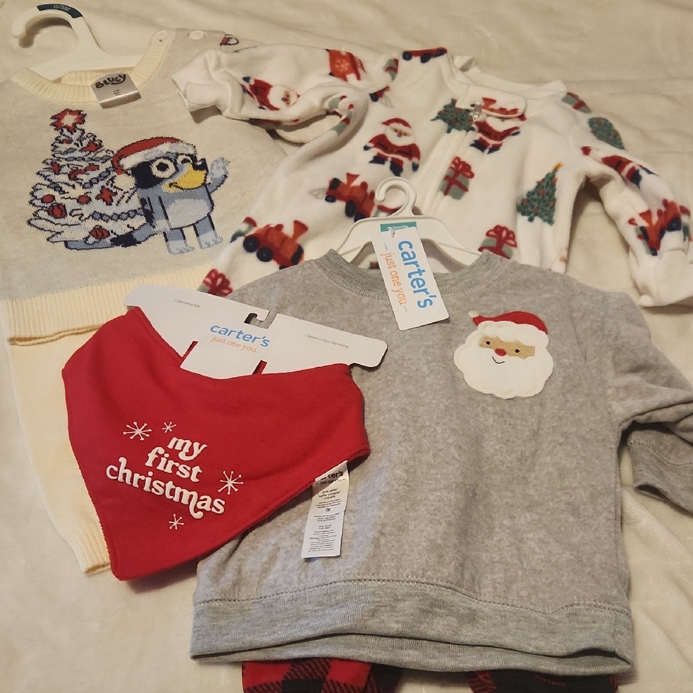 Carter's Babys First Christmas, Santa, And Bluey Holiday, Festive Outfits W Bib